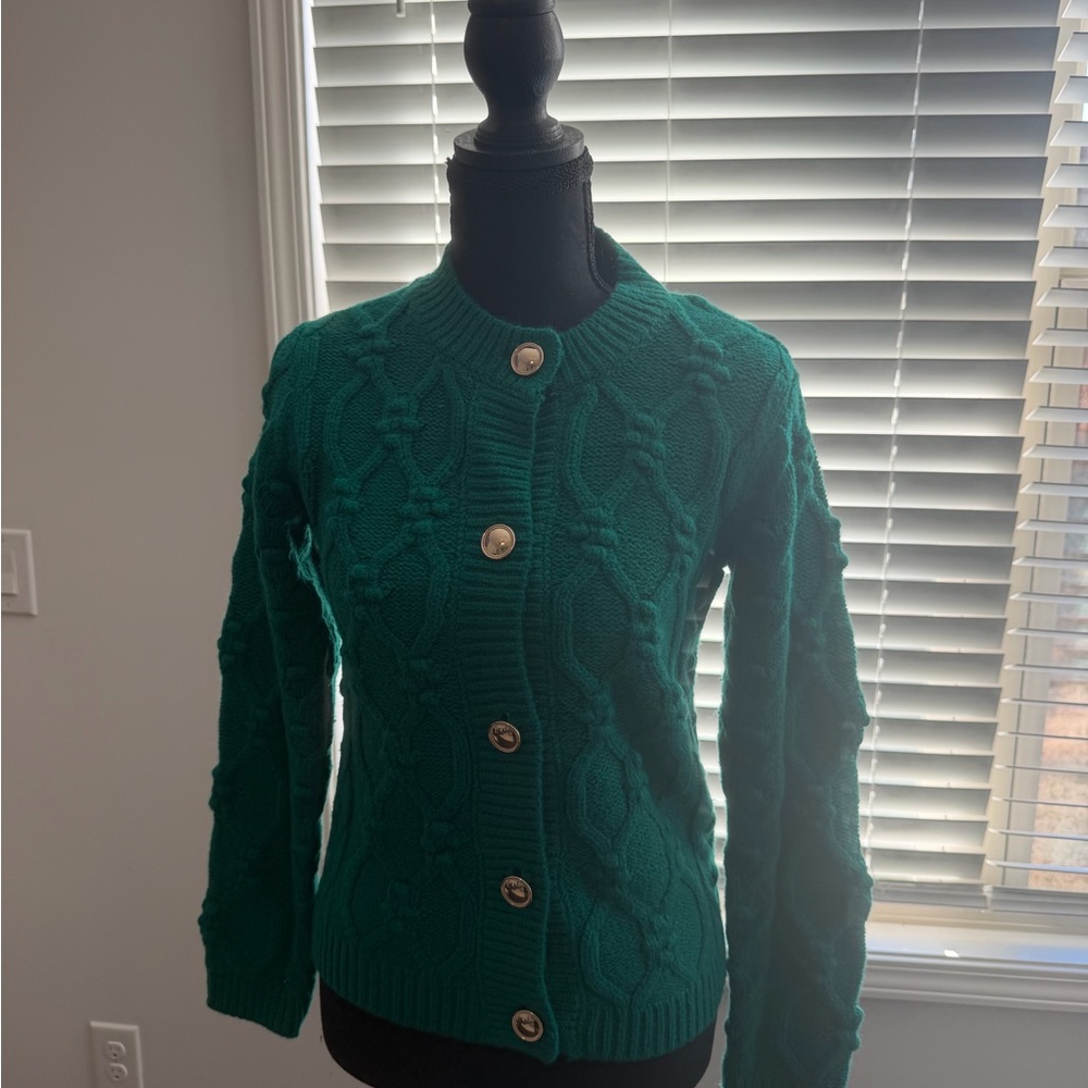 Ann Taylor Teal Cable Knit Cardigan